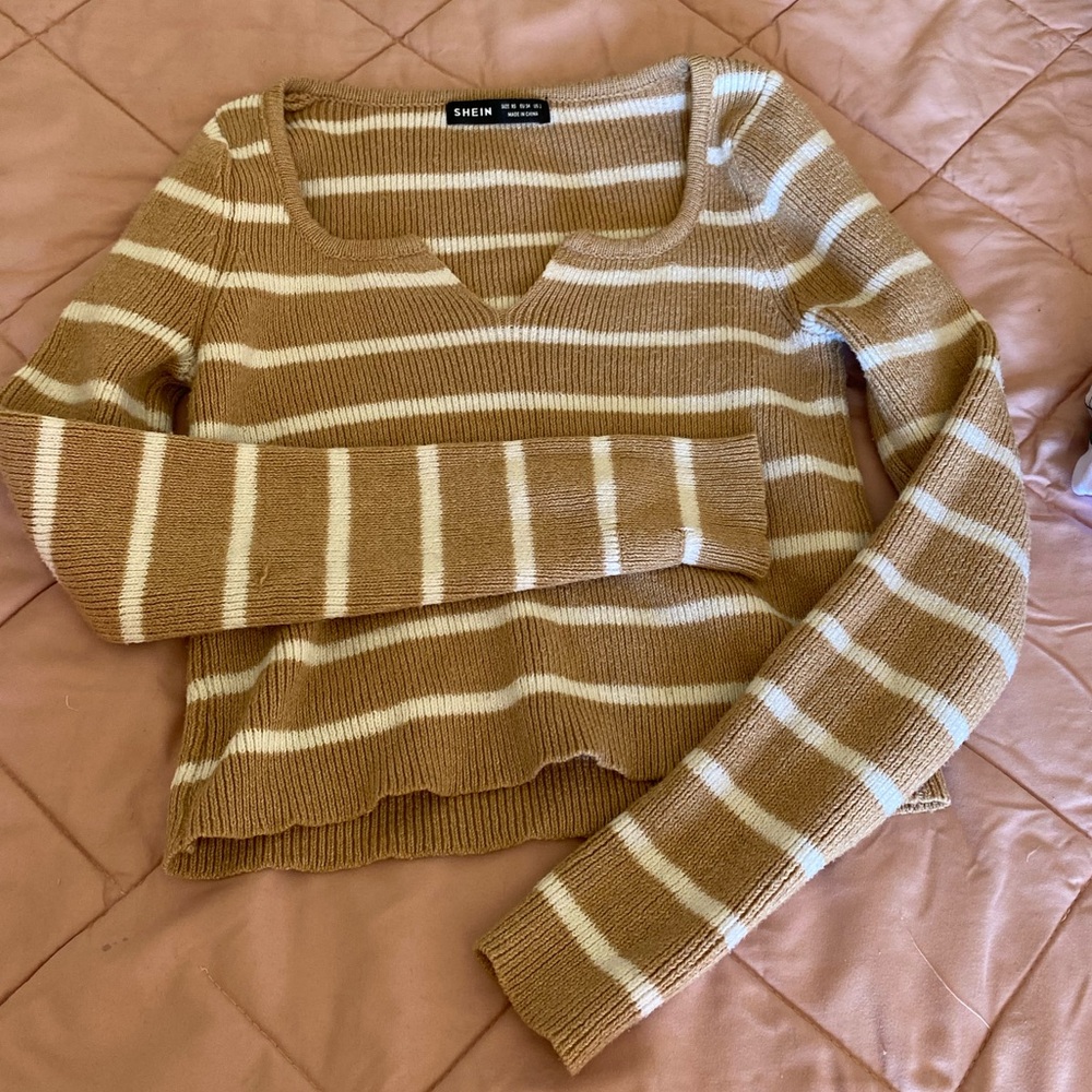 SHEIN Brown and White Striped Sweater
